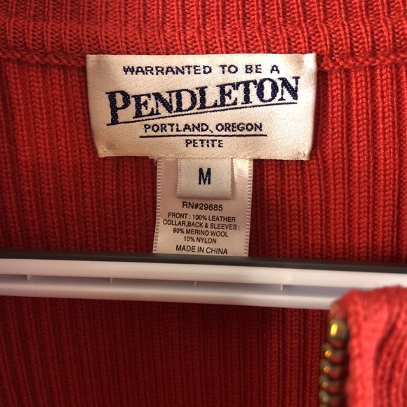 Pendleton Leather Wool Zip Front Jacket Size MP Red Ribbed - Picture 4 of 7